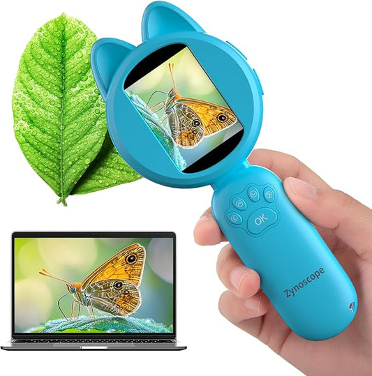 Kids Microscope 100X Magnification, STEM Handheld Digital Science Kit, Portable Educational Toy for Ages 3-16, Birthday for Boys & Girls Blue