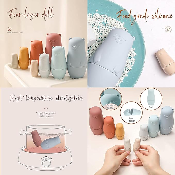 OESSUF Nesting Dolls | Russian Silicone Nesting Dolls for Toddlers | Matryoshka Doll Montessori Educational Toy | Bear Stacking Nesting Doll Toys | Gift for Kids 3 Years Up