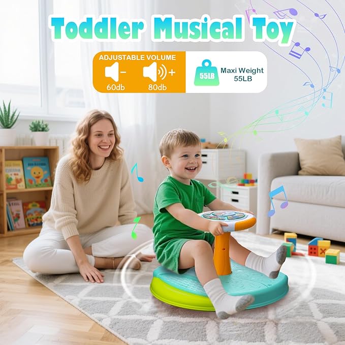 Dinosaur Sit and Spin Toys for Toddlers 1-3, 360° Toddler Spinning Seat with LED Lights and Music Christmas Birthday Gift for 1 2 3 Years Old Boys Sensory Toys Toddler Activities