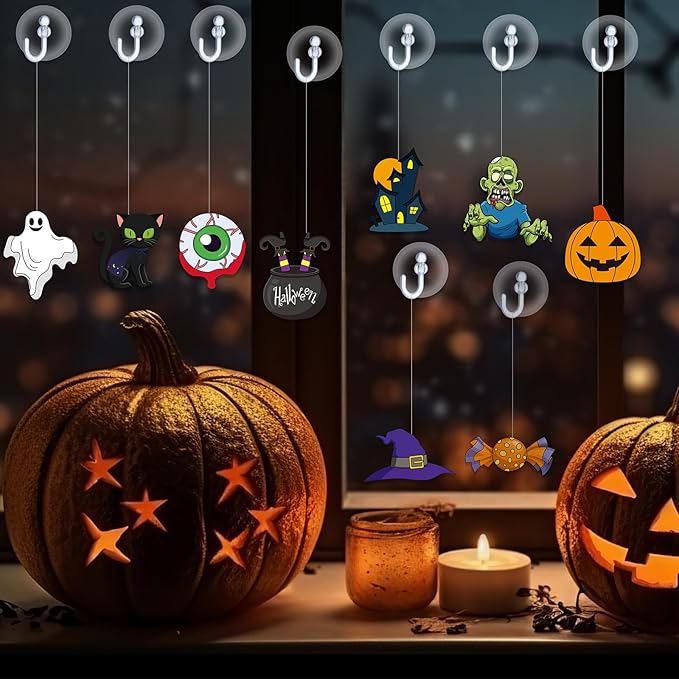 Jenaai 72 Pcs Halloween Window Art Suncatcher Kits DIY Window Suncatchers Ornament for Kids to Paint with 24 Suction Cups for Kids Gift