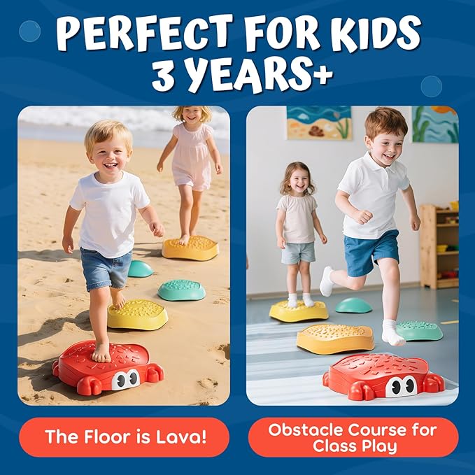 Lehoo Castle Stepping Stones for Kids, Non-Slip Toddler Stepping Stones for Autism, Balance Stones Sensory Toys for Toddlers 1-3, Crab Toddler Outdoor Toys, Obstacle Course for Kids 3-5