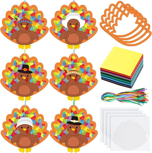 24 Sets Thanksgiving Turkey Crafts Kit DIY Tissue Paper Sign Crafts for Back to School Fall Harvest Thanksgiving Religious Christian Party Fun Home Actives