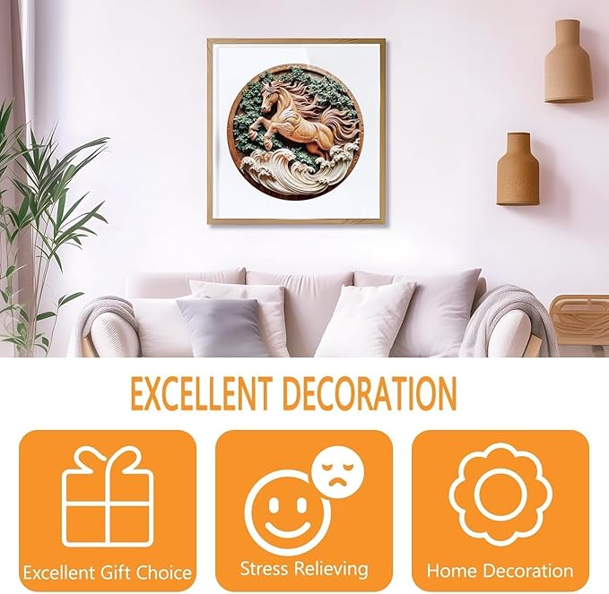 Wooden Puzzles for Adults - Flat Puzzle with 3D Visual Effect Horse Puzzle, Unique Shape Animal Wooden Puzzle, Unique Gift Ideas, Wood Puzzles Adult, Wall Art Puzzle Canvas (M-11.4*11.4in-200 Pieces)