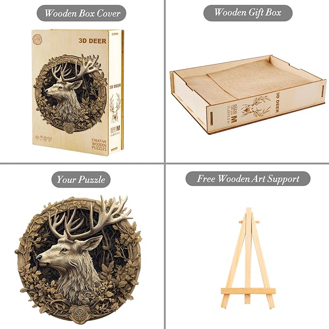 Wooden Puzzles for Adults, 3D Vision Effect Deer Wooden Jigsaw Puzzles Unique Shape Advanced Wood Puzzle Adult, Fathers Flat Puzzle Birthday Gift Family Game (8.5 * 8.3in 100pcs)