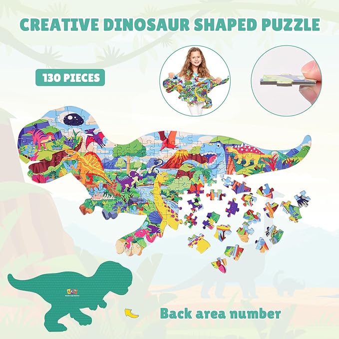 ELX 130 Piece Dinosaur World Jigsaw Puzzle for Kids 4-10, Tyrannosaurus Rex Floor Puzzle for Preschool Learning (21.42 X 16.42 in)