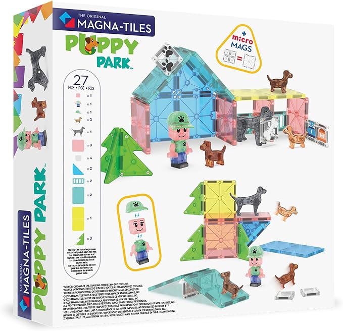 MAGNA-TILES Puppy Park 27-Piece Magnetic Construction Set, The Original Magnetic Building Brand