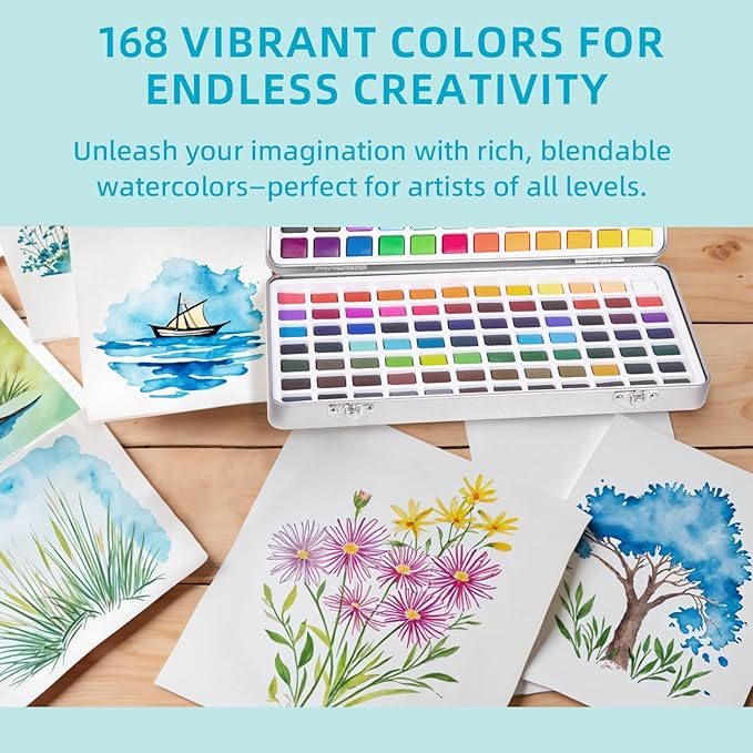 Falling in Art Watercolor Paint Set, 168 Colors Watercolor Paints, Painting Set with Water Brush and Nylon Brushes, Perfect Starter Kit for Beginners and Professionals