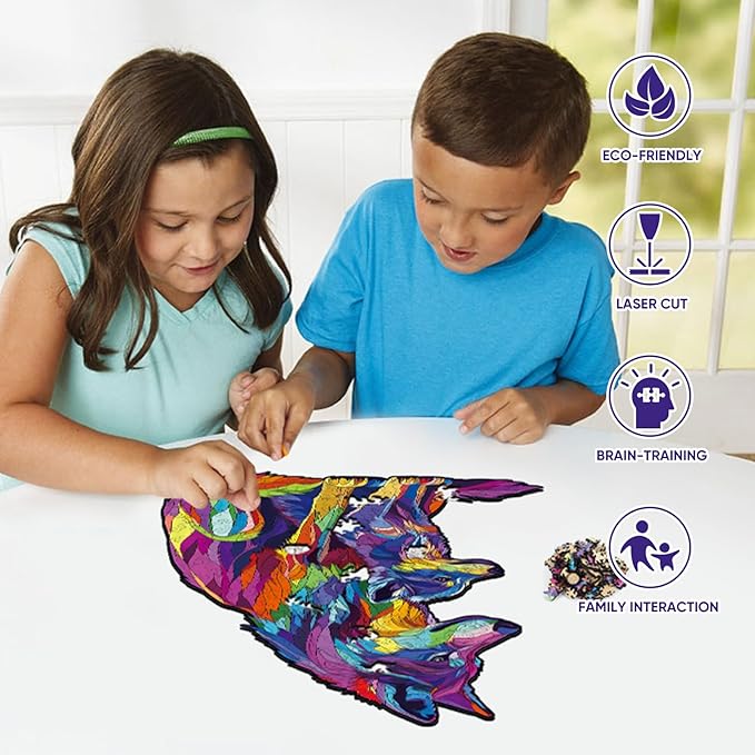 Wooden Puzzles for Adults, 5MM 200 Pieces Color Wolf Family Wooden Jigsaw Puzzles, Animal Puzzle Unique Shaped Gifts for Adults and Kids on Thanksgiving, Christmas Family Puzzle Games (9.5"*12.6")