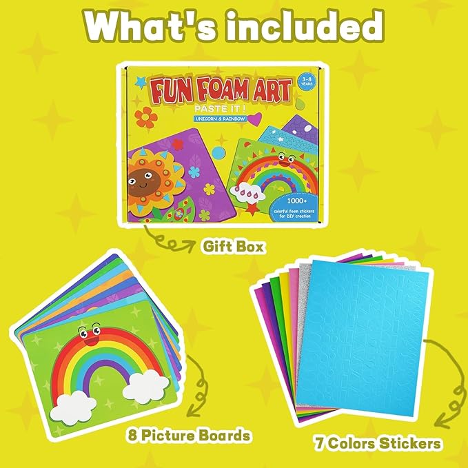Foam Sticker No Mess Sticker Art Craft Kit for Kids,3D Foam Stickers,DIY Creative Fun Felt Craft,Children Learning Travel Toys Activity,Stocking Stuffers Gifts for Boys Girls Toddlers Ages 3 4 5 6 7 8