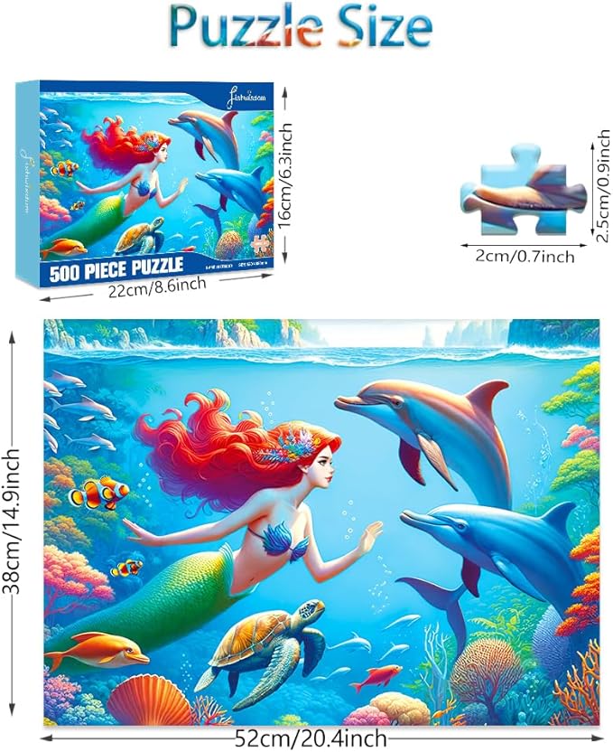 500 Pieces Jigsaw Puzzles for Adults and Teens Family Happy Mermaid Undersea Princess for Kids (500 Piece)