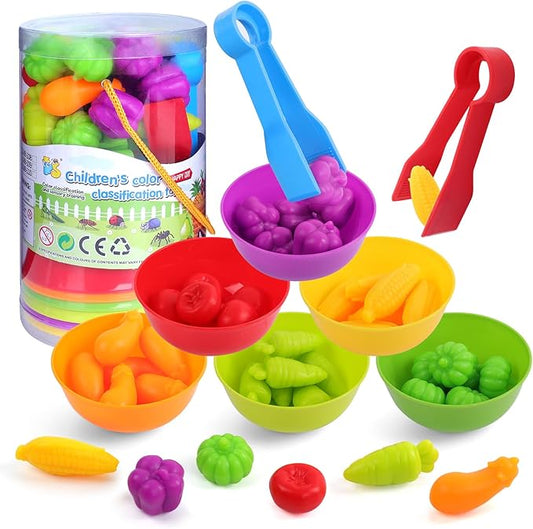 USATDD Counting Vegetables Color Sorting Matching Games with Bowls Preschool Learning Activities for Educational Sensory Montessori STEM Toy Sets Gift for Toddlers Kids Boys Girls Aged 3-5