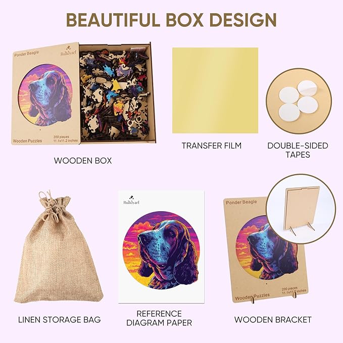 Ruikiyart Wooden Puzzles for Adults, 5MM 500 Pieces Beagle Dog Wooden Jigsaw Puzzles, Unique Shapes Puzzle Gift for Kids and Adults on Birthday,Thanksgiving,Christmas (16.5"*16.7")