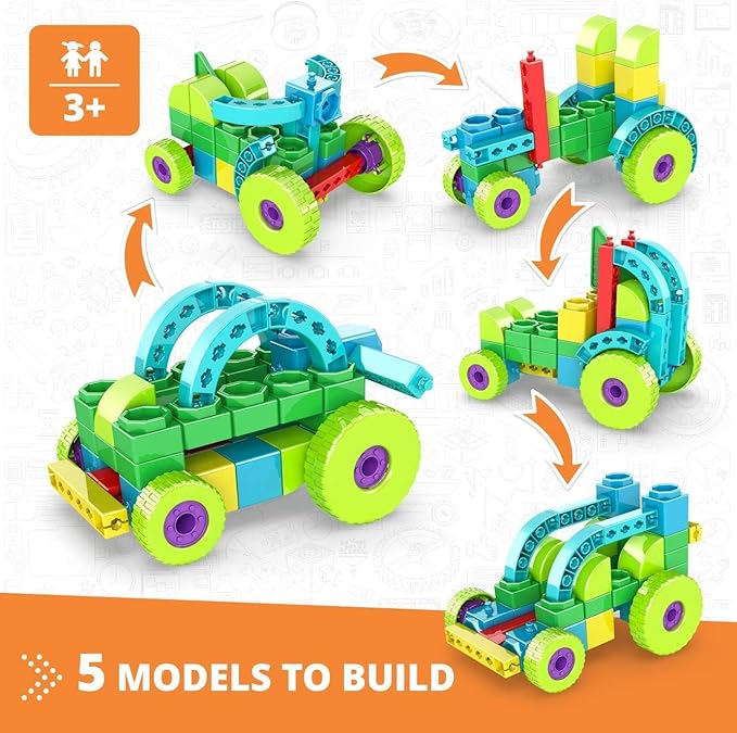 Engino STEAM Labs, Learning About Vehicles, STEAM Kit for Ages 3+, Building Blocks, STEM Kit for Girls & Boys, Learning & Education Toys, Kindergarden Toys (5 Models)