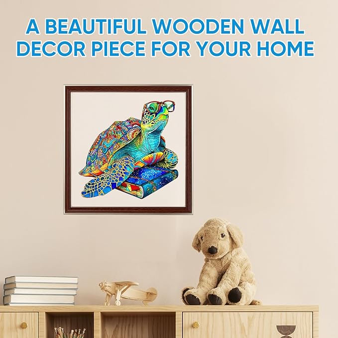 Wooden Puzzles for Adults, Glasses Sea Turtle Wooden Jigsaw Puzzles 200 Pieces, Unique Shape Animal Adult Puzzles, Irregular Wood Puzzles Best Gift for Adults Family Game(11.4 * 11.3 in)