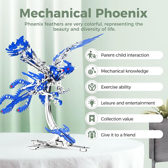 Epic Legend Metal 3D Puzzle for Adults -Rising Phoenix Rise from The Ashes: The Eternal Phoenix Metal Puzzle I Inspired by The Spirit of rebuilding of Arizona(Blue)