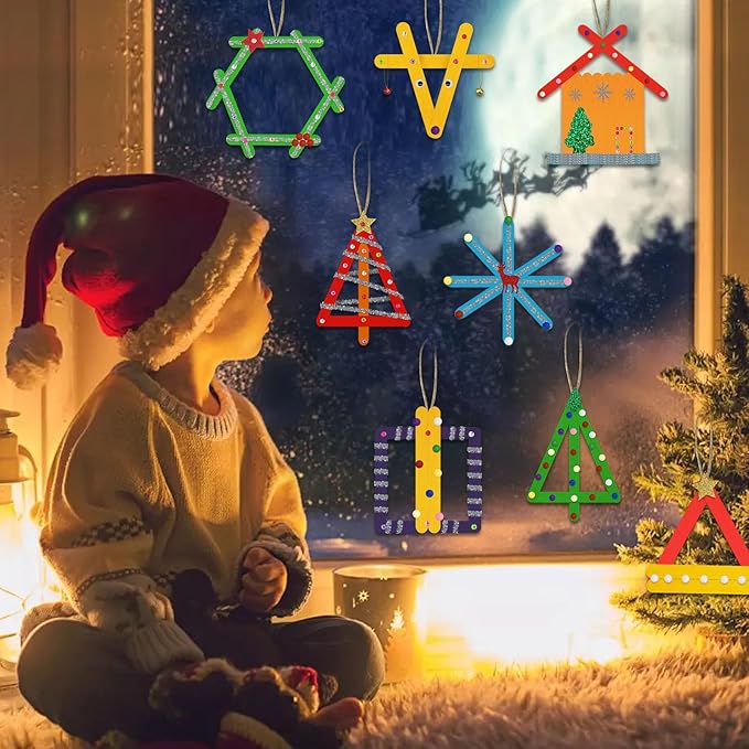 Cinrobiye Christmas Snowman DIY Craft Kit Craft Stick Christmas Tree Hanging Ornaments Hanging for Winter Christmas Party Favor Children Fun Home Classroom Activities Project