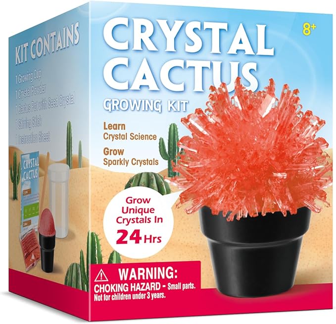 Crystal Growing Kit for Kids, Cactus-Red DIY Crystal Science Experiment Set, Grow Your Own Crystals, STEM Educational Chemistry Kit for Boys & Girls Ages 6-12, Fun Science Lab Gift for Kids