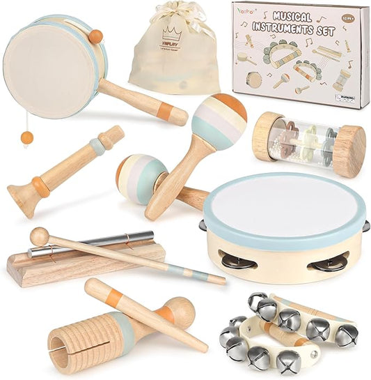 Wooden Musical Toys for Toddlers 1-3 - One 1st Birthday Easter Gifts for Boy & Girl 1-2, Montessori Toys for 2 3 Year Old, Musical Instruments with Drum for Baby Preschool Educational 18+ Months