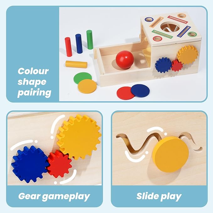 Wooden Montessori Toys for Toddlers 1-3, 5-in-1 Object Permanence Coin Box Wooden Ball Drop Toy Play for 1 2 3 Year Old Toddlers