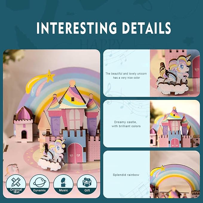 3D Puzzles Music Box Unicorn DIY Rotating Music Box Kit for Teens, Boys and Girls, Birthday Gifts, Decorative Crafts