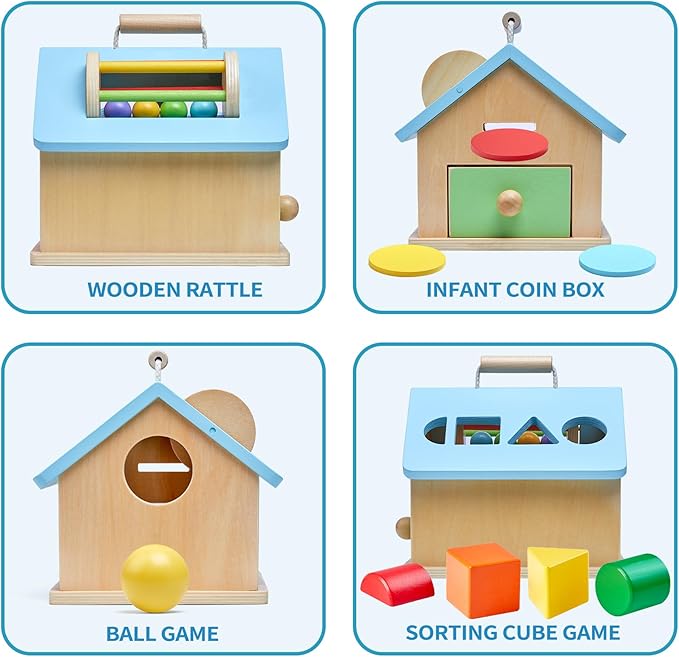 Montessori Toys for 1 2 3 Years Old Boys and Girls 5 in 1 Wooden Baby Drop Toys,Woode Shape Sorting and Stacking Learning Toys for Toddlers Wooden Toy for Kids Age 12 Months Gift for Kids