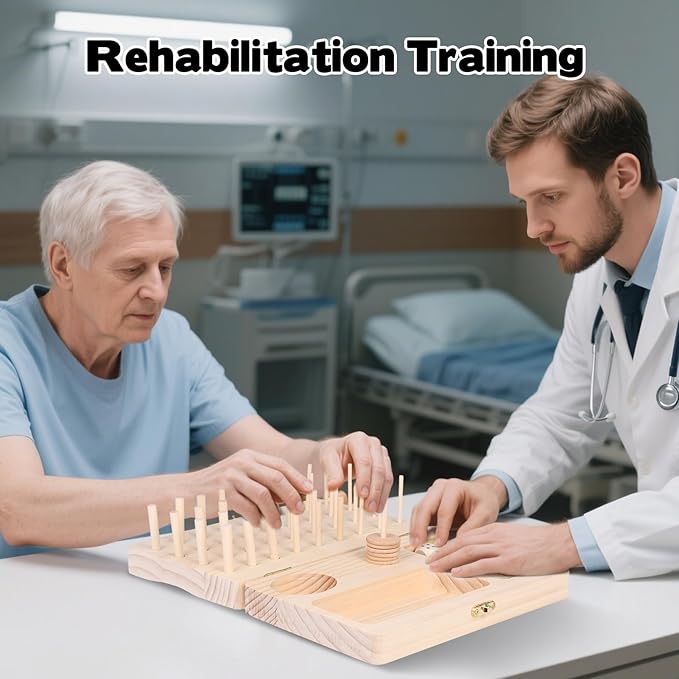 Wooden Pegboard for Finger Dexterity, 36-Hole Wooden Hand Therapy Peg Board with Finger Exercise Tools, Occupational Therapy Toys for Adults to Improve Fine Motor Skills and Hand-Eye Coordination