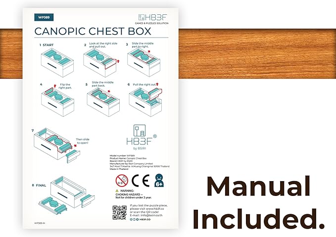 BSIRI Canopic Chest- Challenging Brain Teaser Wooden Box Mind Puzzles and Use as Money Box, Stash Box, Jewelry Box, 3D Puzzle Lock Box, Gift Card, Money Puzzle Box for Cash Gift