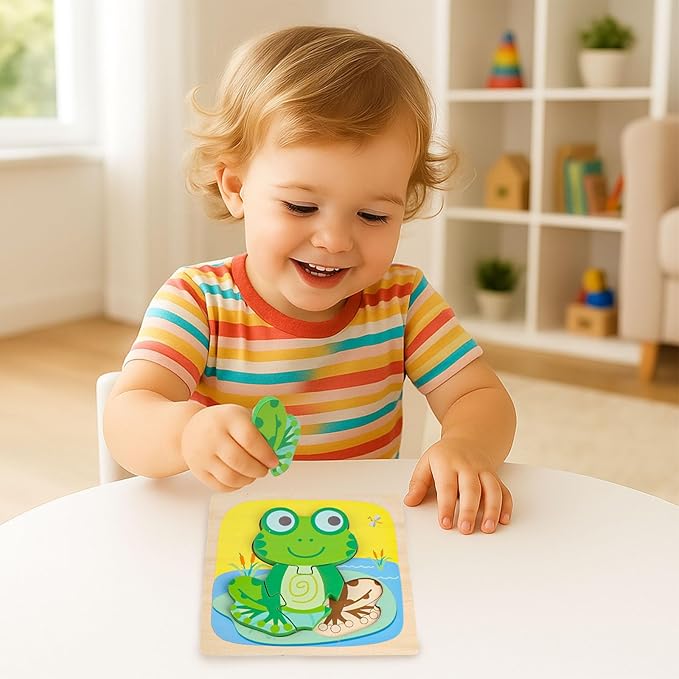 LovesTown Montessori Wooden Puzzles for Toddlers Kids Educational Animal Jigsaw Toys Preschool Learning Colors Shapes Cognition 6 Pack