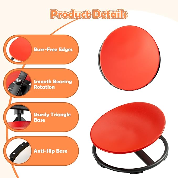 Spinning Chair for Kids, Sensory Integration Training Swivel Chair for Children with Autism & ADHD,for Balance & Body Coordination Training, Red Round