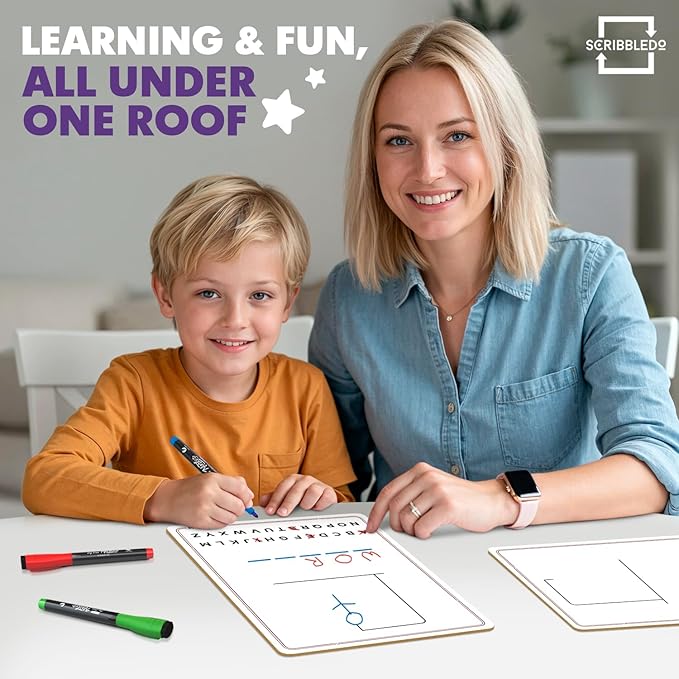 SCRIBBLEDO Hangman Board Game 9”x12 Dry Erase Double-Sided Whiteboard with Blank Writing Surface Hang Man Games Reusable Portable Erasable Hangman Game for Travel Classrooms Homeschool Family Fun