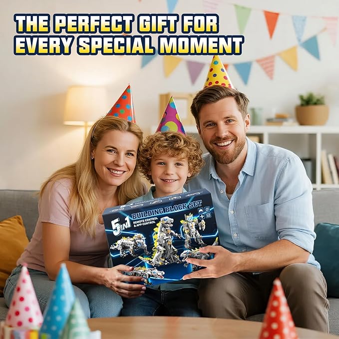 Dinasour Toys for Kids Building Set, 935PCS App & Remote Control Robotics Kit, 5-in-1 Tyrannosaurus | Triceratops | Crocodile | Robot | Monster STEM Toys for Boys Girls Age 8 9 10 11 12+ Year Old