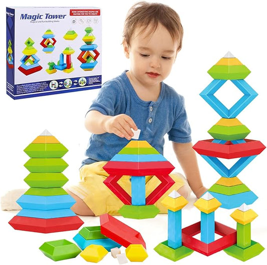 Tsomtto Montessori Toys for 3 4 5 6 Year Old Boys Girls Toddlers Preschool Learning Activities 30 Pcs Stacking Building Blocks STEM Stackable Educational Sensory Gifts for Kids Age 3-4