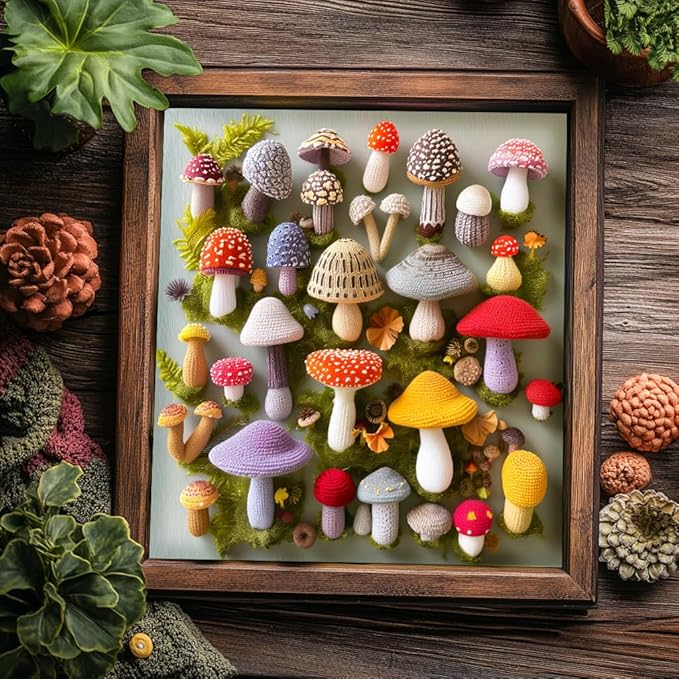 Bgraamiens Puzzle-Crochet Mushrooms-1000 Pieces Mushroom Puzzles for Adults, Nature Plant Jigsaw Puzzles Mushroom Art Puzzles,Unique Plant Jigsaw Puzzle Retro
