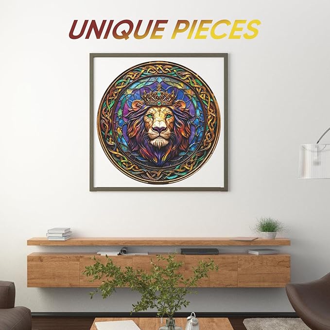 Wooden Jigsaw Puzzle, 200 Pcs Unique 3D Shape Jigsaw Puzzles, Wood Puzzle Gift Box Packing, Medium Size Letter, Creative Gift for Adults and Kids, Fun Challenging (200PCS, Lion)