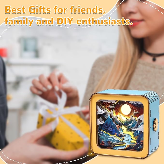 3D Wooden Puzzle Night Light, Valley Sunset DIY Puzzles for Adults, Eye Care Night Light with Touchable Switch, Personalized Gifts for Family Friend DIY Puzzle Lover