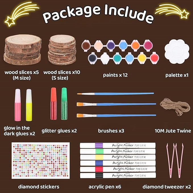 Wood Painting Art Kits for Kids - Arts and Crafts for Kids Ages 6-9 8-12, Gifts for Girls Boys Art Supplies, Glow in The Dark Wooden Painting Set, Birthday Christmas Gift Party Activities