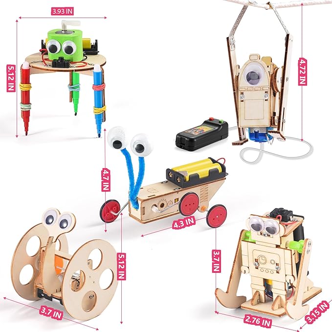 5-in-1 STEM Robot Kit for Kids Ages 8-10, Wood Building Art Crafts Kits for Boys 6-8 8-12, 3D Wooden Puzzles Robotics Models, Science Woodworking Projects Toys Gifts for Boy 6 7 8 10 12 Year OId