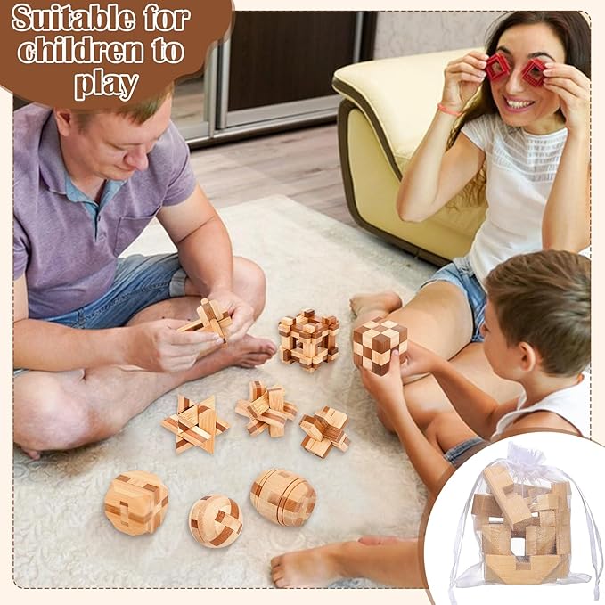 25 Pcs Wooden Brain Teaser Puzzles Metal Wire Puzzle Set, 3D Unlock Interlock Game IQ Test Toy Mind Game Toys Brain Teaser Toy Puzzle for Adults
