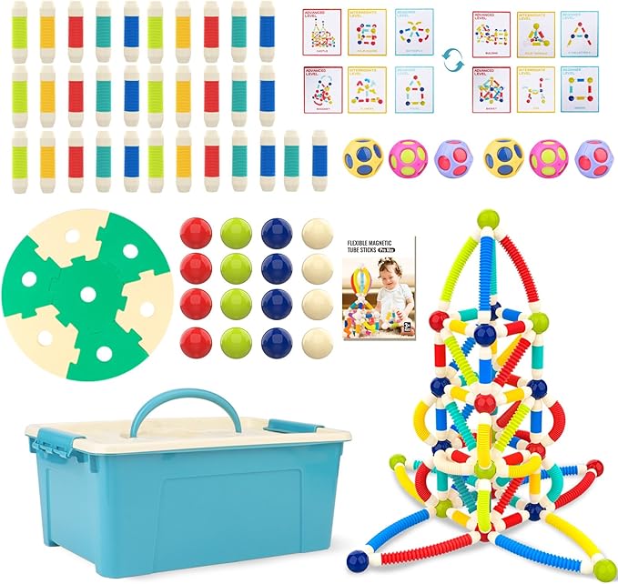 nicknack 2 in 1 Magnetic Blocks Building Toys for Kids, Toddler Boy Toys 3 4 5 Years Old, Preschool STEM Educational Montessori Toys - Magnet Pop Tubes & Balls - Birthday Gift for Boys Girls Age 3-5