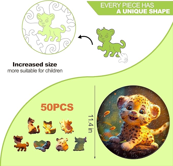 Wooden Jigsaw Puzzles for Kids Ages 3-7, Cute Leopard 50 Pieces Kids Puzzle, Birthday Gift Idea, Toddler Kid Activities Preschool Puzzle Toys - 11.4×11.4 Inches