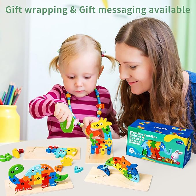 7 Pack Wooden Animal Toddler Puzzles for Kids Ages 3-5, Baby Montessori Toys for Kids Age 3 4 5 6 Years, 7 Animal Shape Learning Jigsaw Toys for 3 Year Olds for Boy Girl Ideal Gift