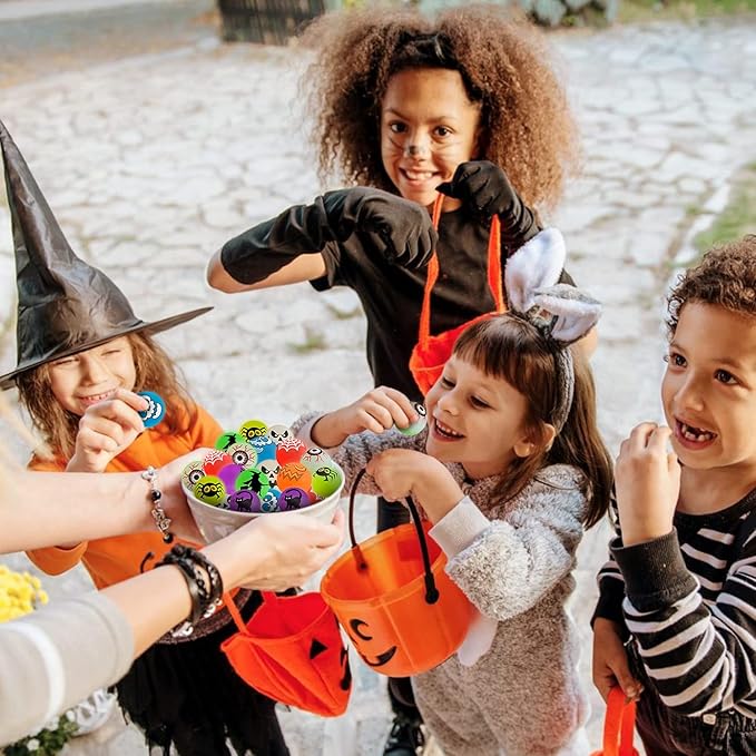 40 Glow in The Dark Bouncing Balls, 8 Halloween Theme Designs, Party Favor Supplies, Trick or Treating Goodie Bag Filler, School Classroom Game Rewards, Miniatures (with Pouch Bag)