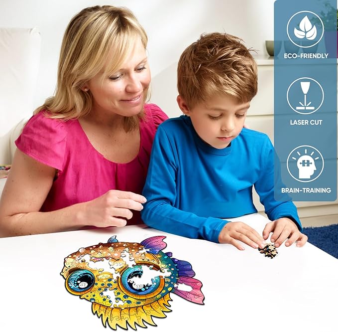 Ruikiyart Wooden Puzzles for Adults,100 Pieces Unique Animal Shaped Wooden Jigsaw Puzzle,Ocean Puzzle for Kids,Creative Gift Toys for Adults and Kids Family Game,7.67x8.4 Inch