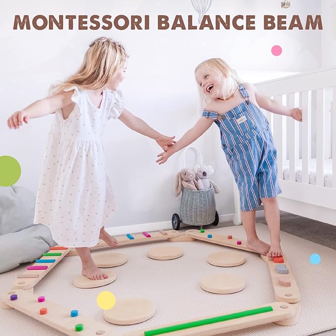 Tiny Land Wooden Balance Beam, 6 PCS Toddler Balance Boards, Montessori Balance Beam for Kids Development, Coordination Motor Skills Gymnastics Obstacle Course Toys for Girls Boys