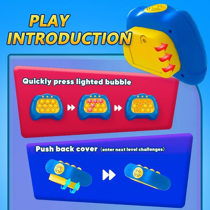 Pop Push Game Toy for Kids, Quick Fast Push Pop Puzzle Handheld Game Light up Fidget Toy 8-12, Bubble Sensory Toys Christmas Birthday Gifts for Kids Ages 3-12 (Blue)