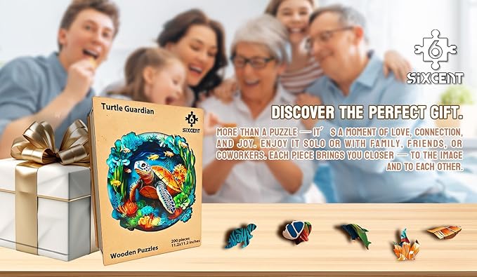 Wooden Jigsaw Puzzle, 200-500 Pieces Unique Shape Animal Puzzle, for Adults & Kids, Birthday Gift Family Game, Decorative Puzzle, Unique Gift (Turtle Guaridan, 500 PCS)