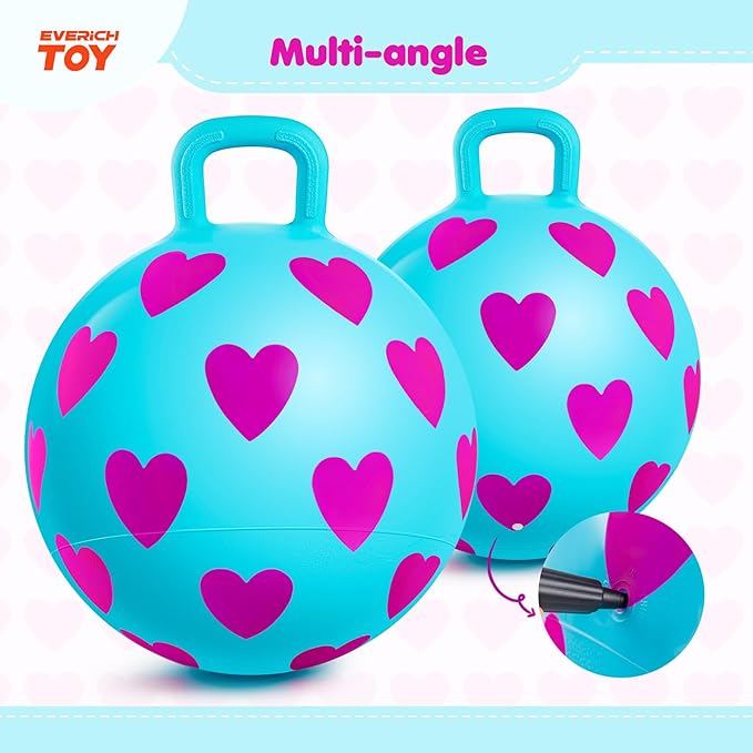 EVERICH TOY Hopper Ball for Kids 3-6, 15In Hippity Hop Ball Toy, Sit On Bouncy Balls with Handle, Indoor Outdoor Inflatable Hopping Toy for Girls Boys Gift with Pump