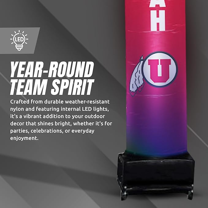 NCAA Utah Utes Football Wacky Waving Inflatable Tube Guy with LED Lights & Built-in Blower - 6" x 36" x 96" Inflatable Tube Man Crazy Sports Fan Outdoor Party Decoration
