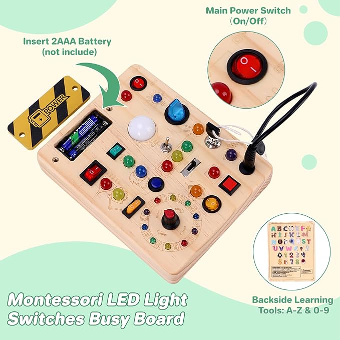 Montessori Toy for 1-3 Year Old Busy Board, Wooden Educational Learning Toy for Kids with Sensory Autism, Toddlers Toy for Boy Girl Gifts (Medium)