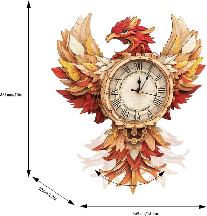 Cutywood 3D Puzzles for Adults Clock-Phoenix Design Model Kit-Mechanical DIY Pendulum Clock with Roman Numerals-Desk Home Office Decor Personalized Gift for DIY Lovers